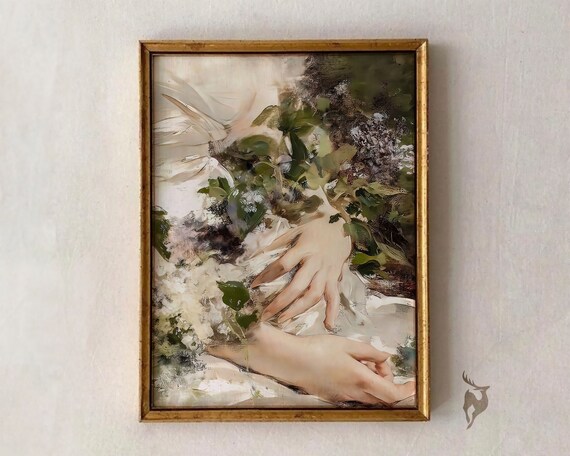 Renaissance Portrait Flower Vintage Oil Painting Eclectic Wall Art Altered Feminine Decor Moody Gallery Set Print