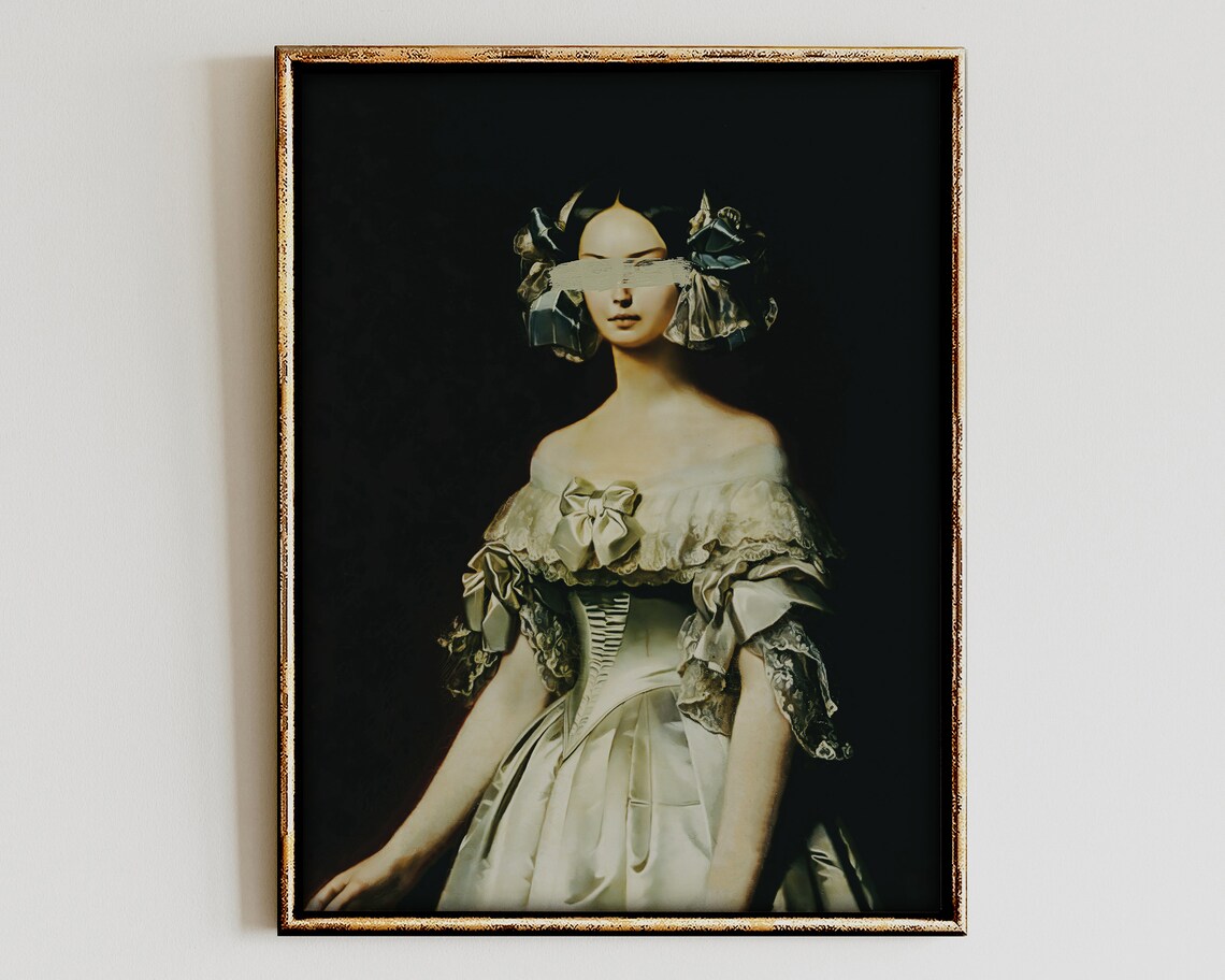 Vintage Portrait Painting, Eclectic Bedroom Art Print