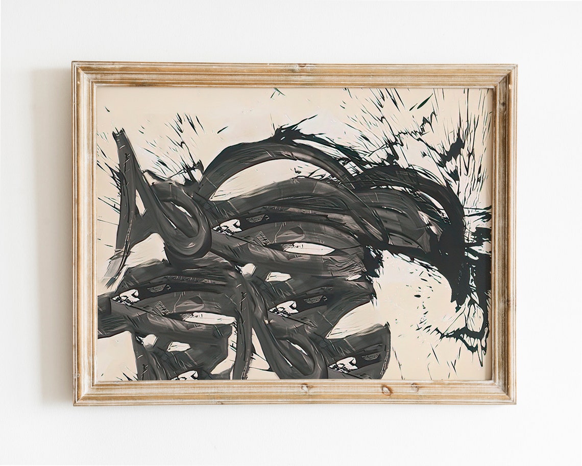 Black Abstract Brush Stroke Painting Minimalist Modern Decor Poster