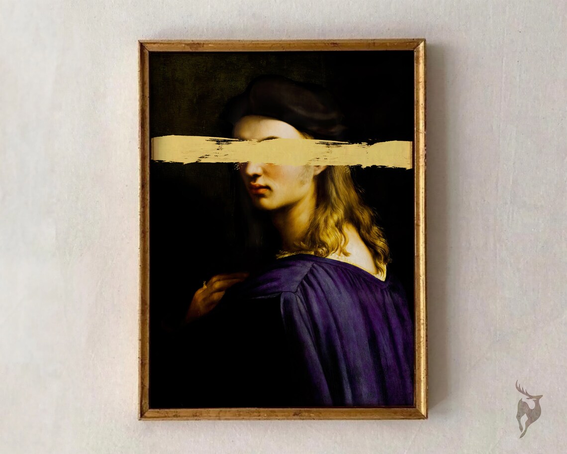 Altered Renaissance Portrait Gold Eye Bar Moody Maximalist Wall Art