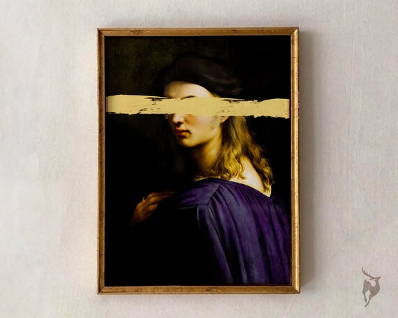 Altered Renaissance Portrait Gold Eye Bar Moody Maximalist Wall Art