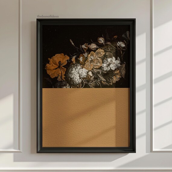 Moody Floral Painting Dark Academia Vintage Flower Still Life Wall Art