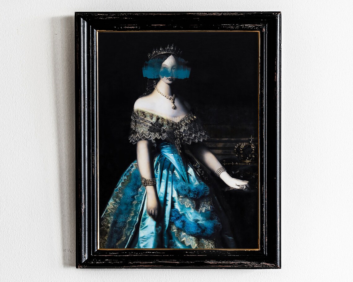 Altered Oil Portrait of a Victorian Lady in Blue Gown Poster