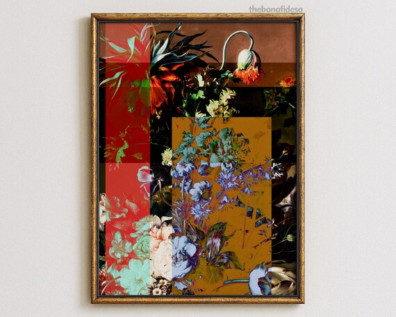 Maximalist Decor Floral Art Print Funky Wall Gallery Moody Flowers Feminine Colorful Vintage Oil Painting Altered