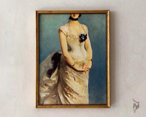Altered Art Standing Woman Cream Gown Vintage Faceless Portrait Poster