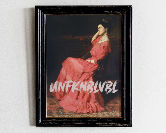 UNFKNDBLVBL Bold Lettering Altered Vintage Portrait Print Pink Dress Art