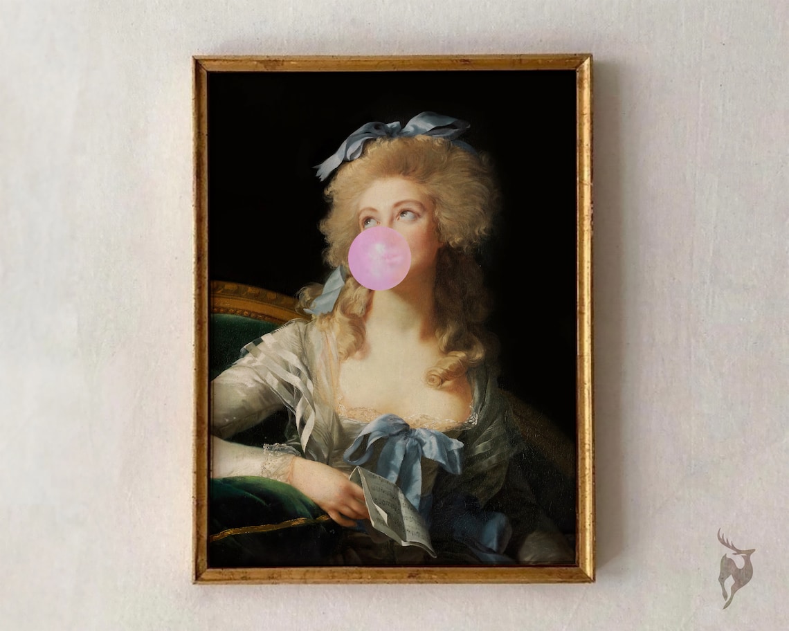 Bubblegum Portrait, Maximalist Rococo Art Print