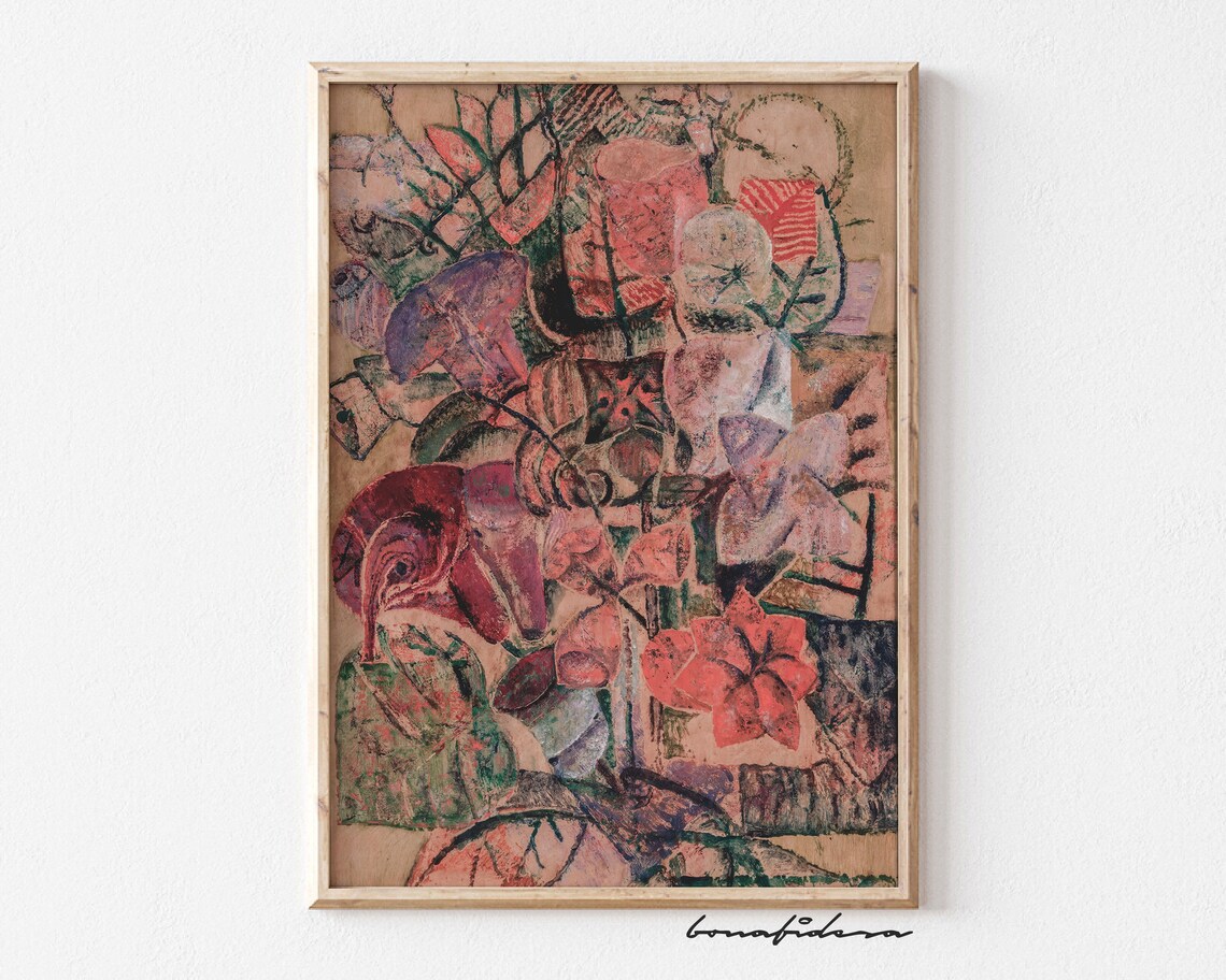 Abstract Vintage Floral Bouquet Warm Rose Tones Painting Print