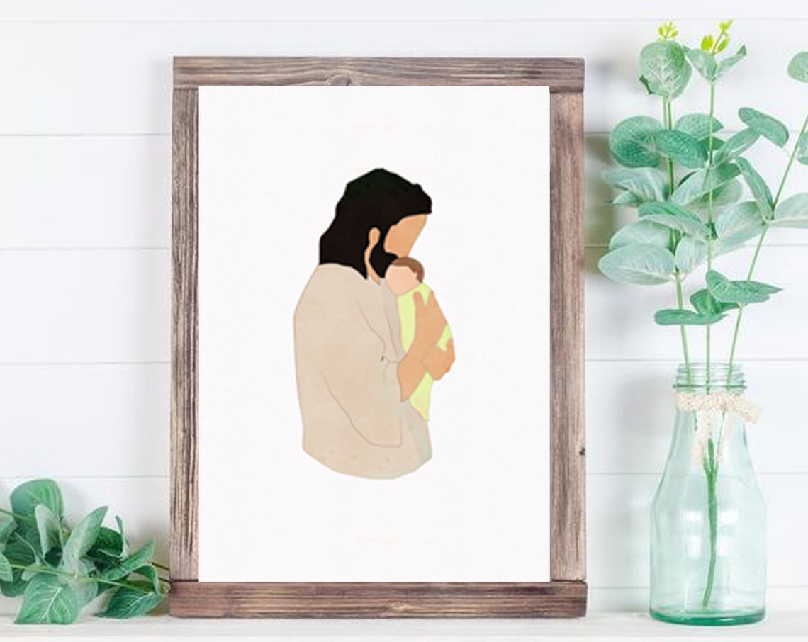 Faceless Mother Holding Her Baby Close in Gold Watercolor Poster