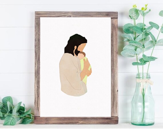 Faceless Mother Holding Her Baby Close in Gold Watercolor Poster