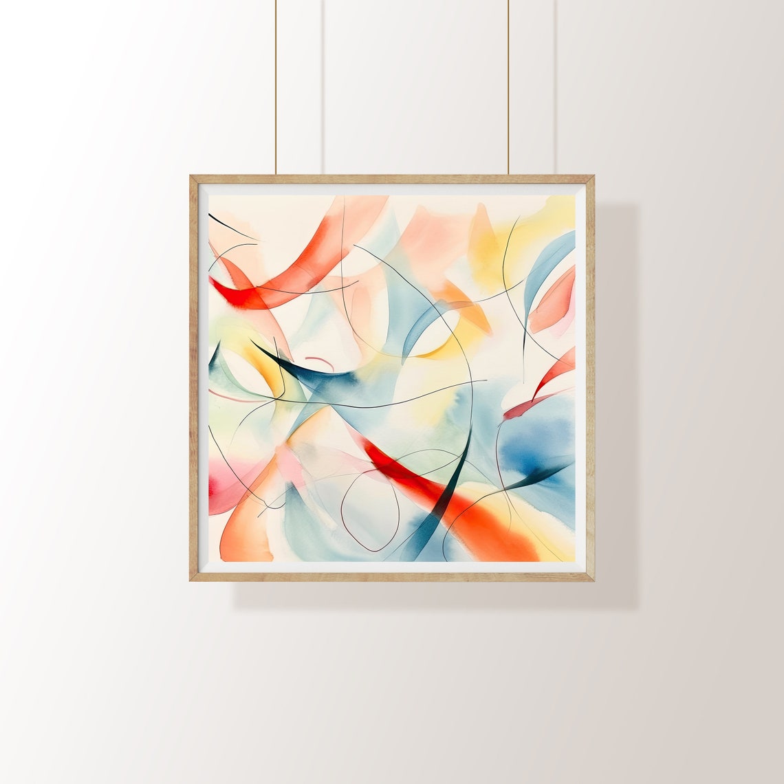 Soft Minimal Abstract Watercolor Swirls in Coral and Blue Poster