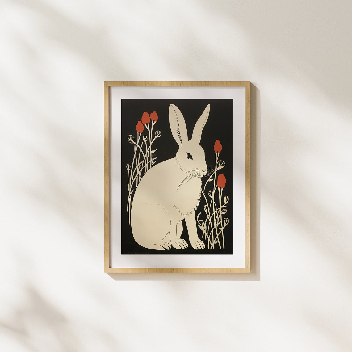 Rabbit Animal Flowers Red Nature Realism Realist Illustration Drawing Art Unique Wall