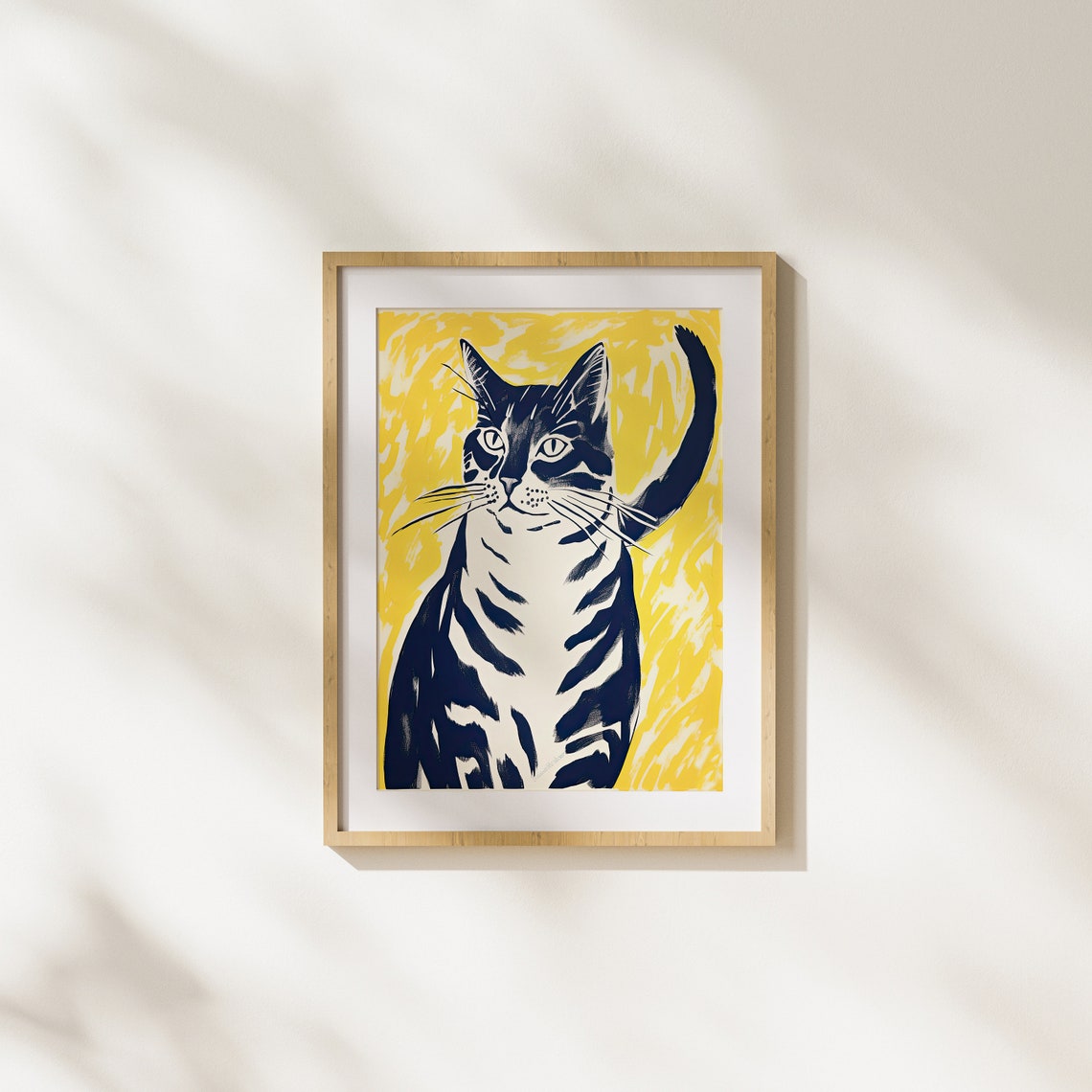 Bold Tabby Cat Portrait On Bright Yellow Sunshine Pop Art Poster