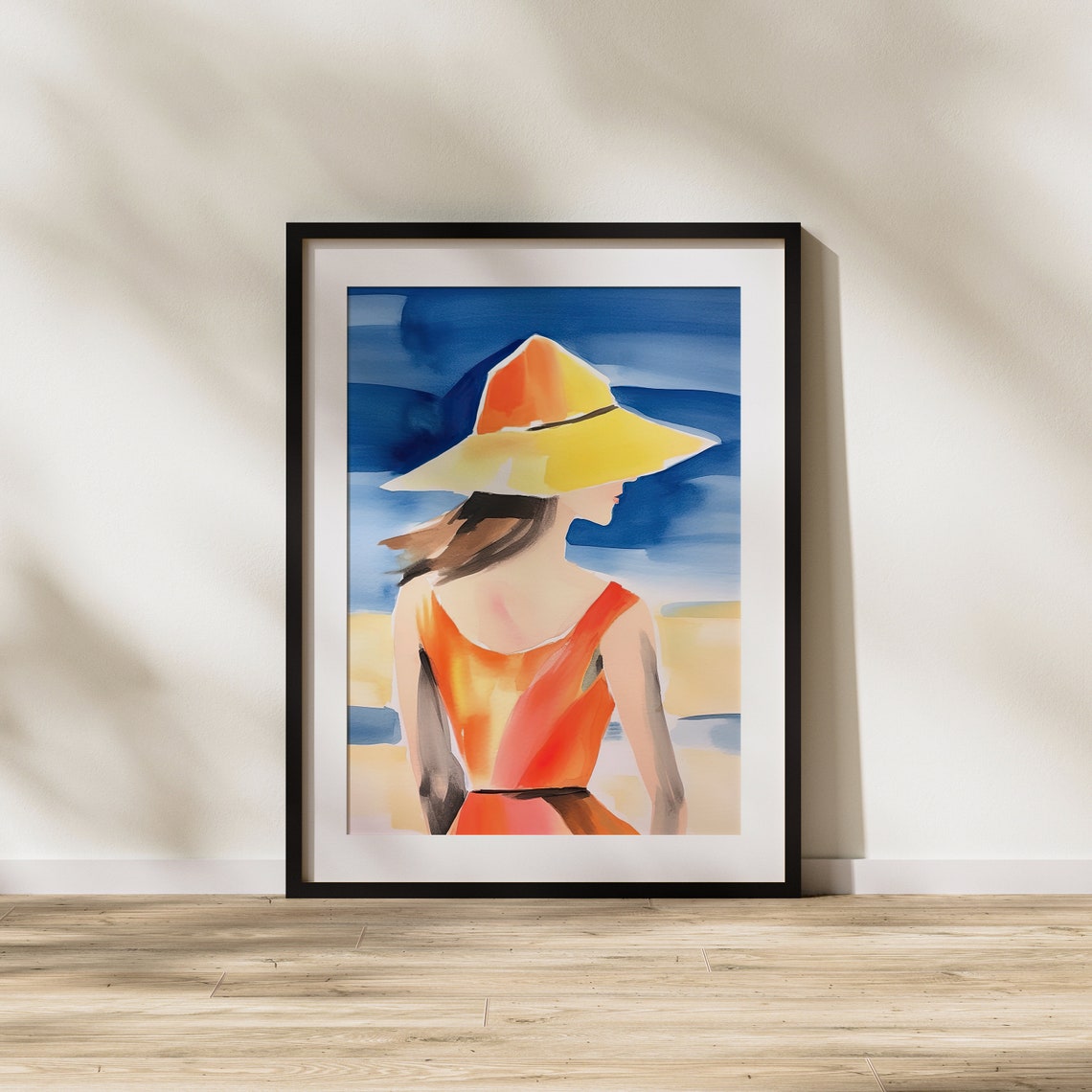 Colorful Gouache Girl With Hat Illustration Art Wall Summer Time - Image 2