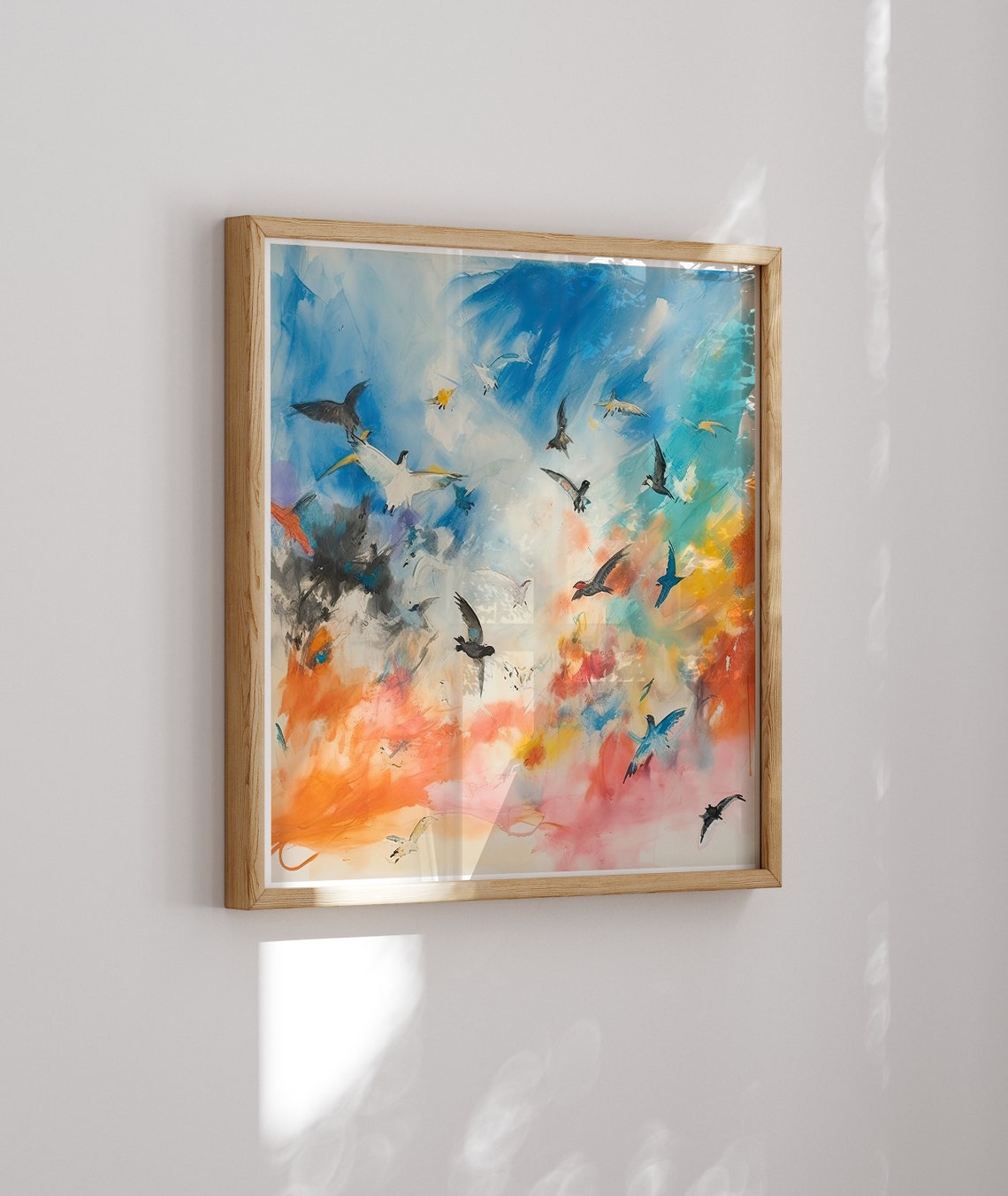 Watercolor Flock of Birds Soaring Across a Colorful Sky Poster - Image 2