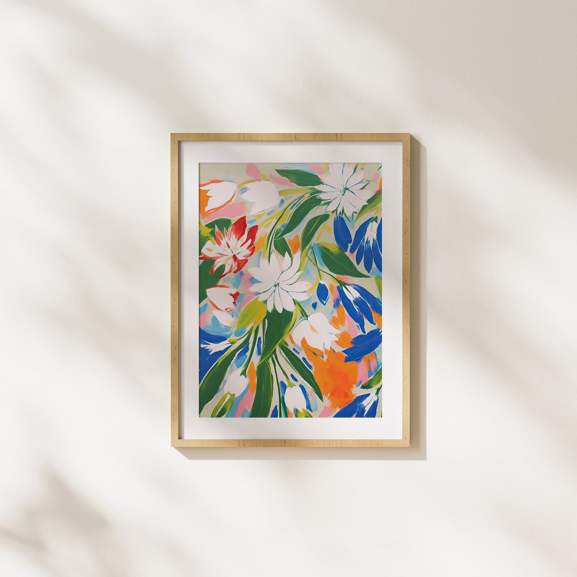 Painterly Botanical Floral Art White Blooms Blue Orange Leaves Poster