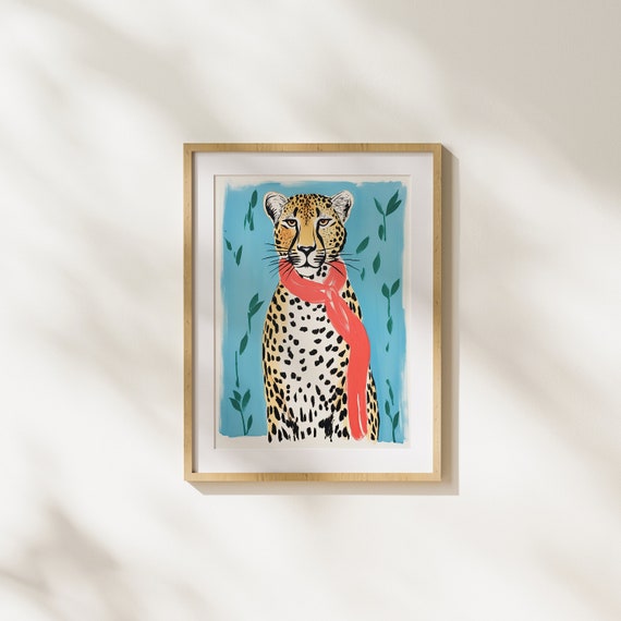 Leopard Animal Scarf Wild Modern Art Illustration Wall Pink Fun