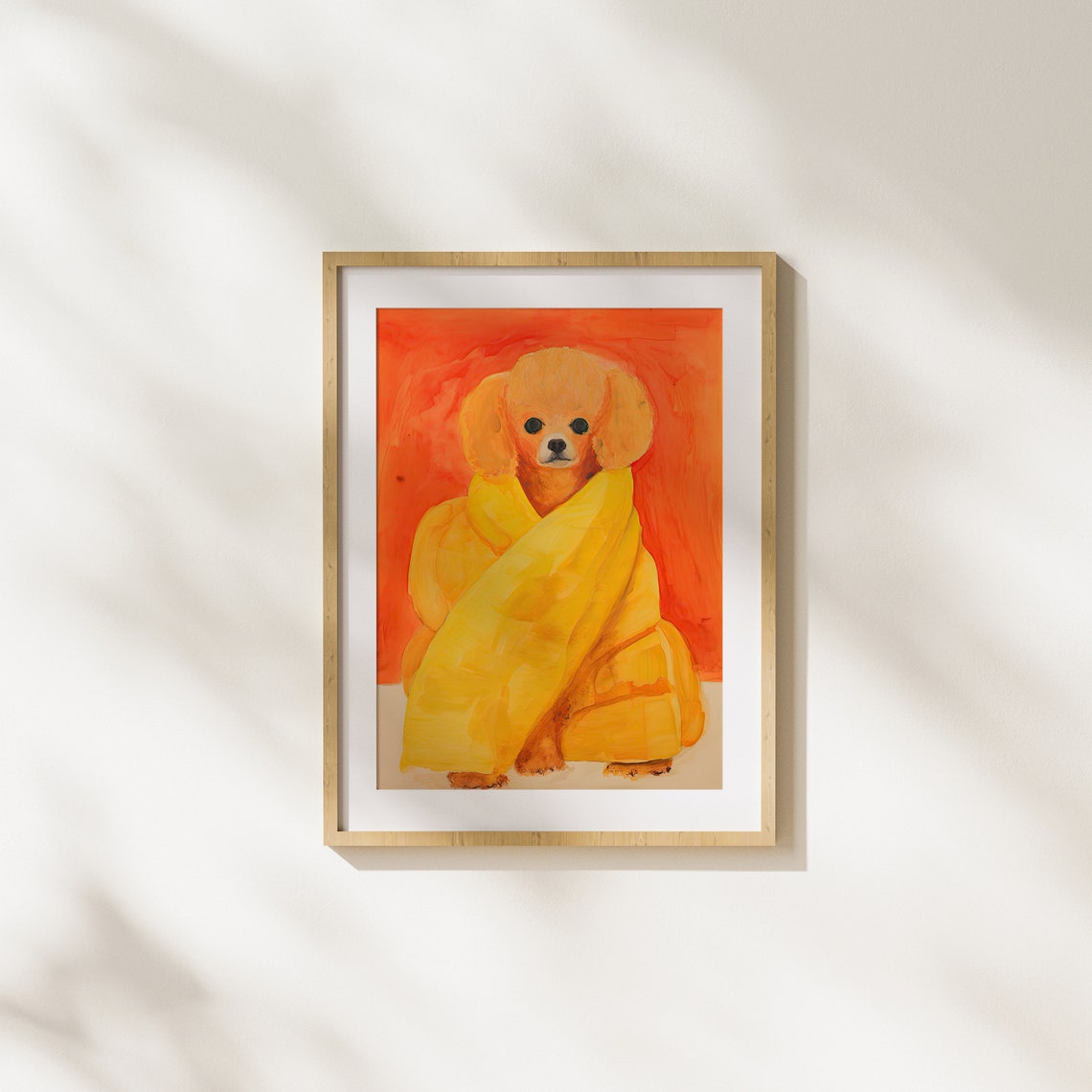 Cozy Poodle Wrapped in Blanket Warm Heartwarming Dog Art Poster