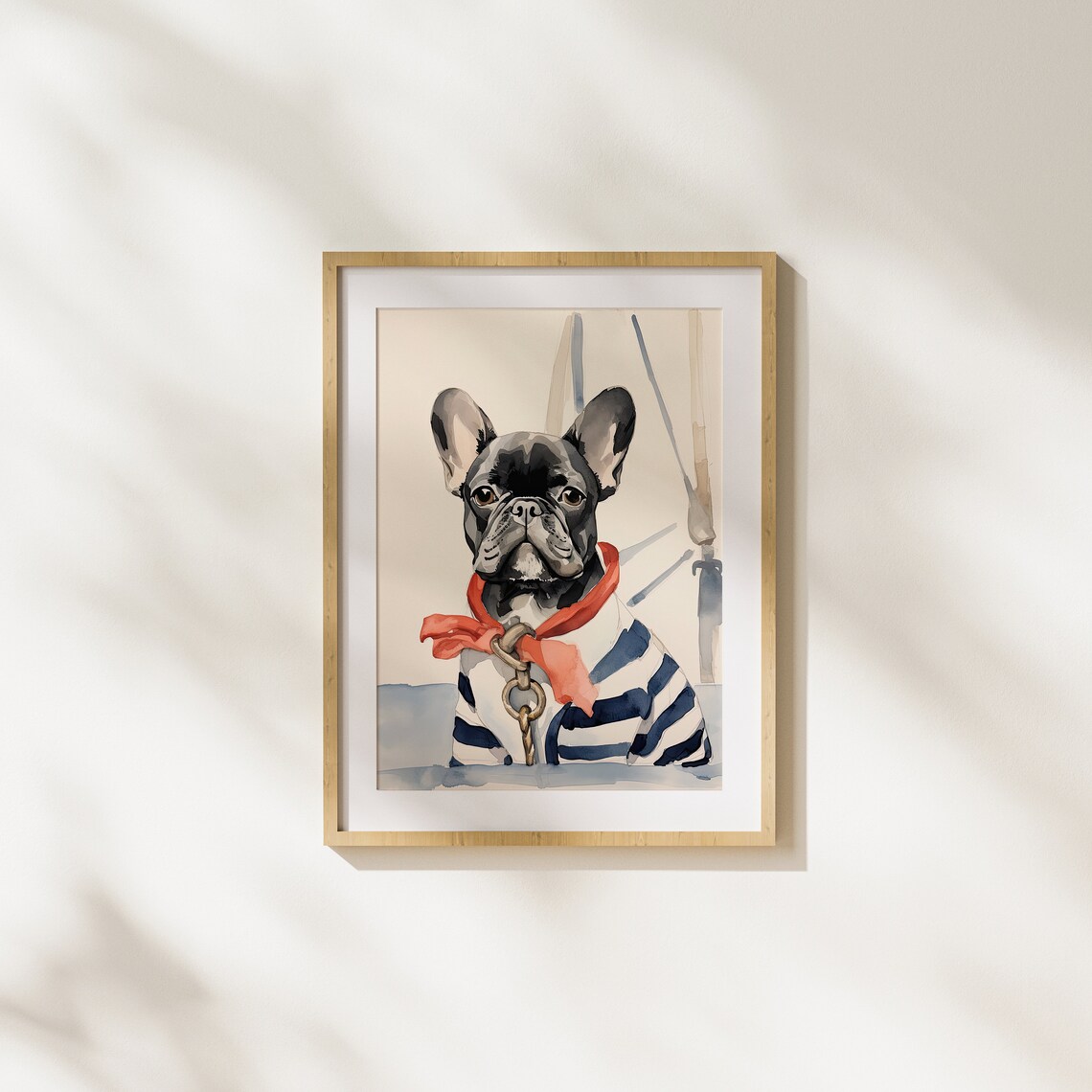 Captain French Bulldog in Red Scarf Fun Nautical Dog Art Poster