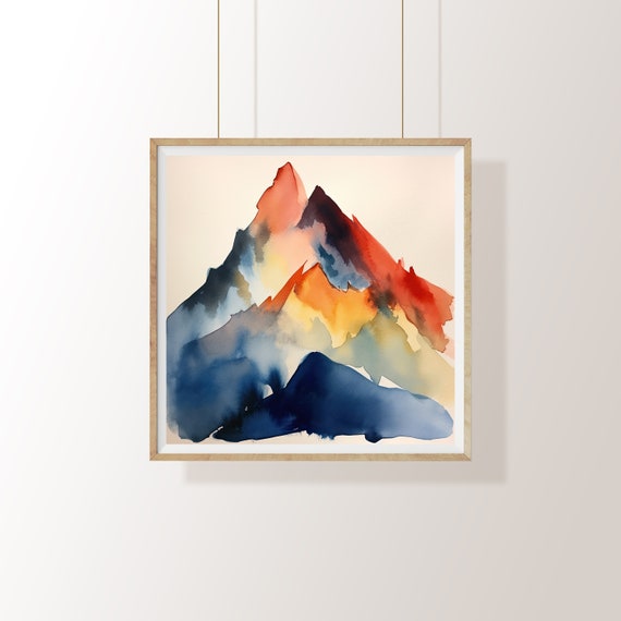 Watercolor Painting Mountain Nature Abstract Colorful Art Home Decor Wall