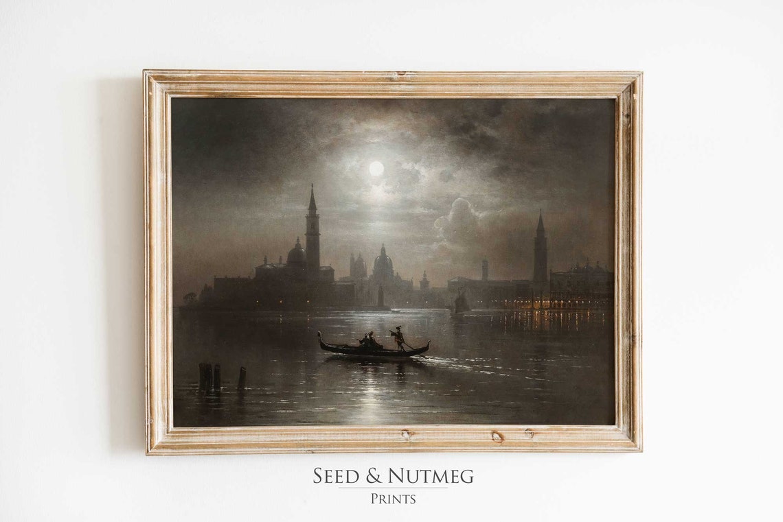 Venice Gondola Full Moon Night Lagoon Vintage Cityscape Poster