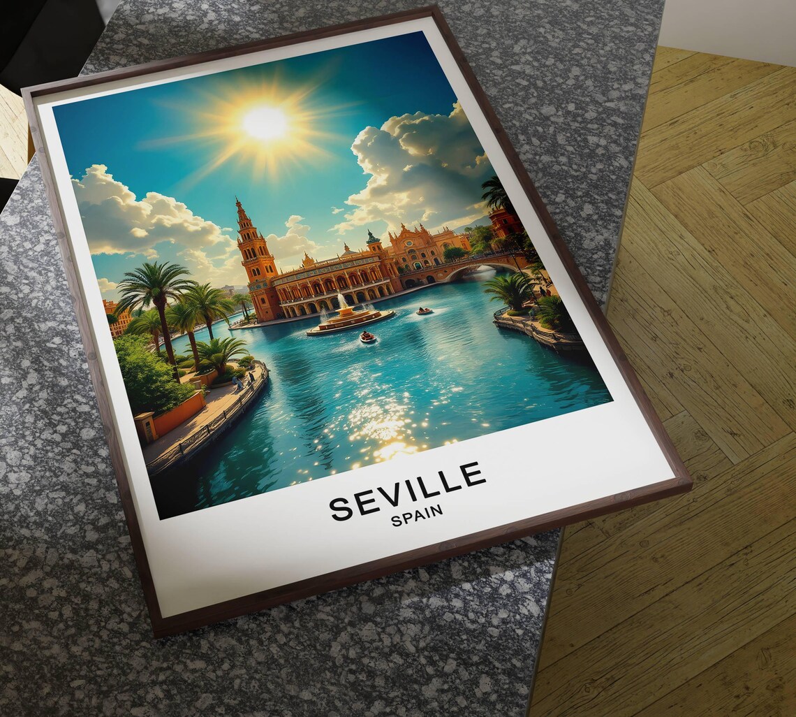Seville Spain Plaza de Espana Canal Fountain Palm Sunny Travel Poster - Image 4