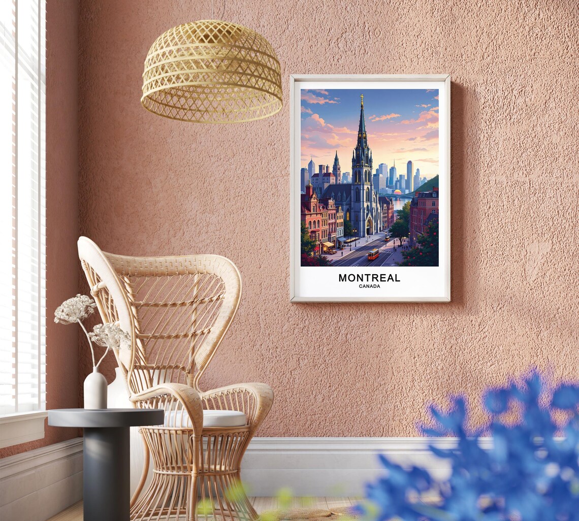 Montreal Canada Gothic Church Street Sunset Tram City Poster - Image 2
