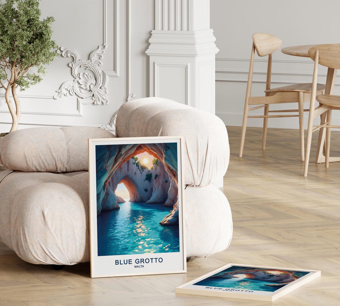 Blue Grotto Malta Sea Cave Arch Turquoise Water Sunrise Scene Poster - Image 3