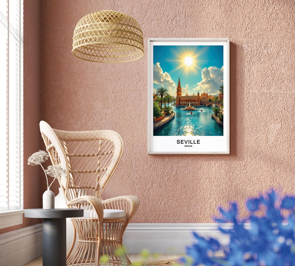 Seville Spain Plaza de Espana Canal Fountain Palm Sunny Travel Poster - Image 2