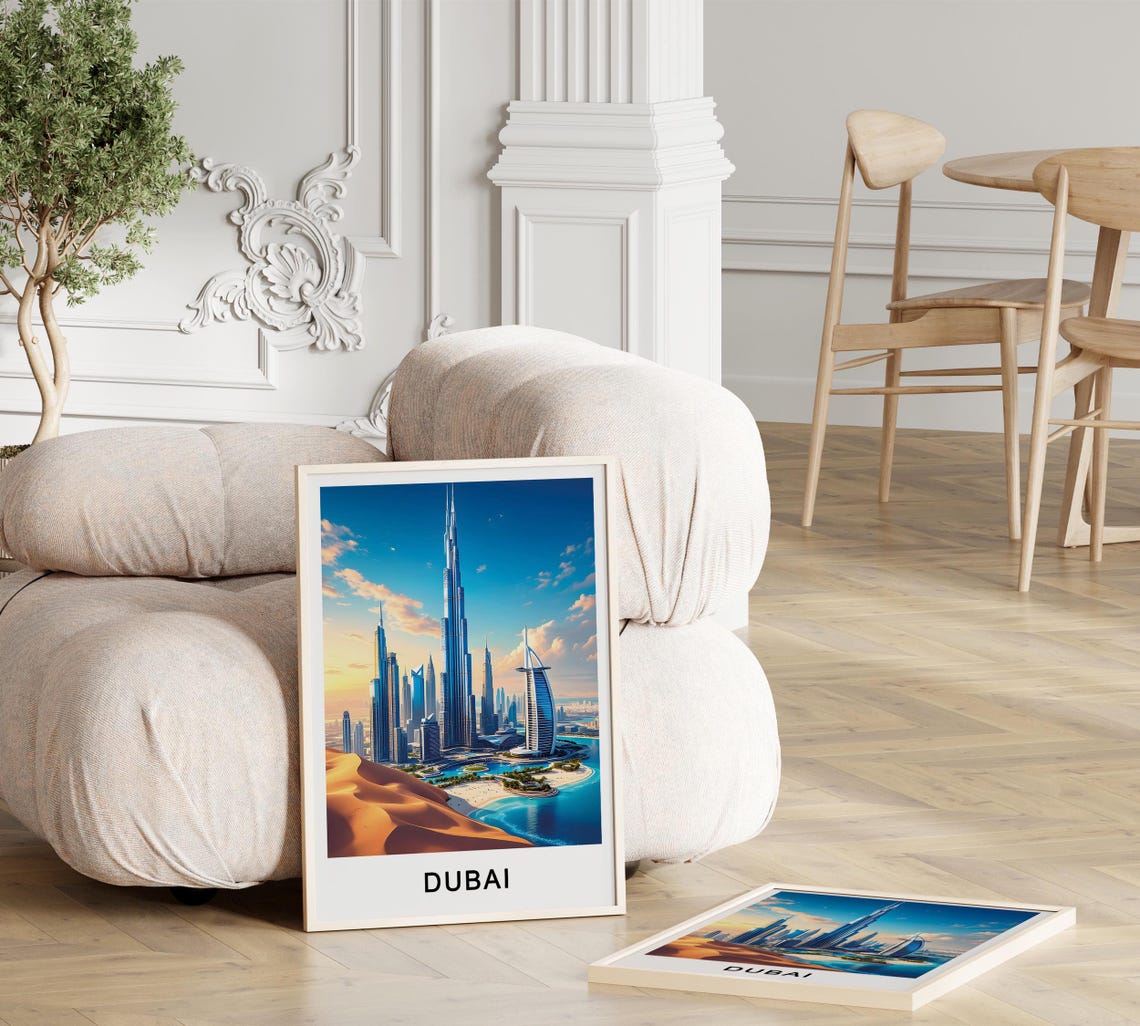 Dubai UAE Burj Khalifa Skyline Desert Dunes Modern Cityscape Poster - Image 3