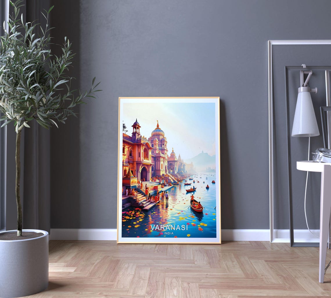 Varanasi India Travel Poster Ganges River Ghats And Ancient Temples Wall Art - Image 5