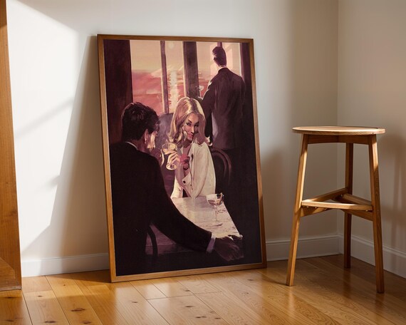 Vintage Yacht Painting Elegant Woman Man In Suit Luxury Nautical Art High Class Ocean Scene Wall Print