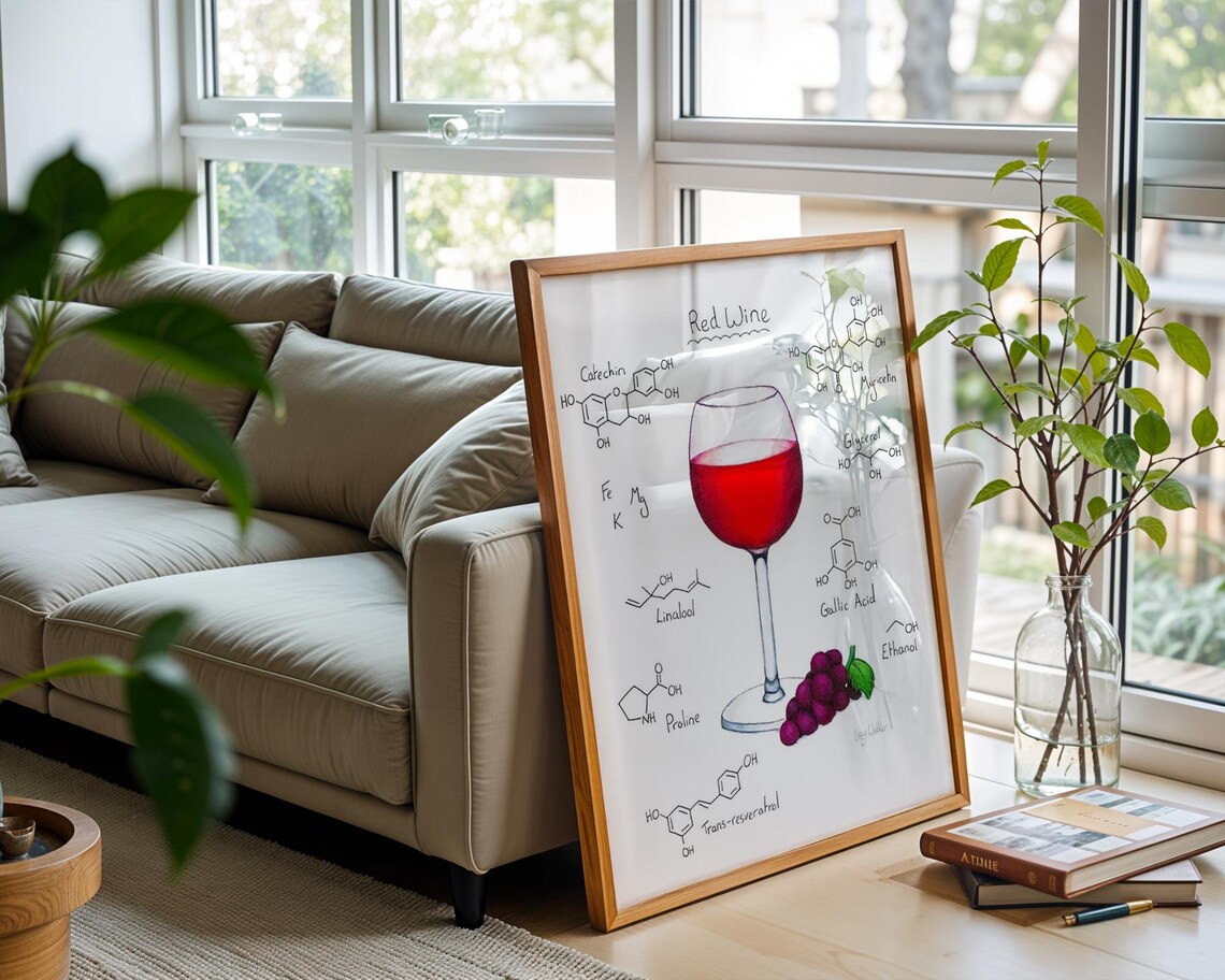 Red Wine Chemistry Molecule Diagram Educational Science Decor Poster