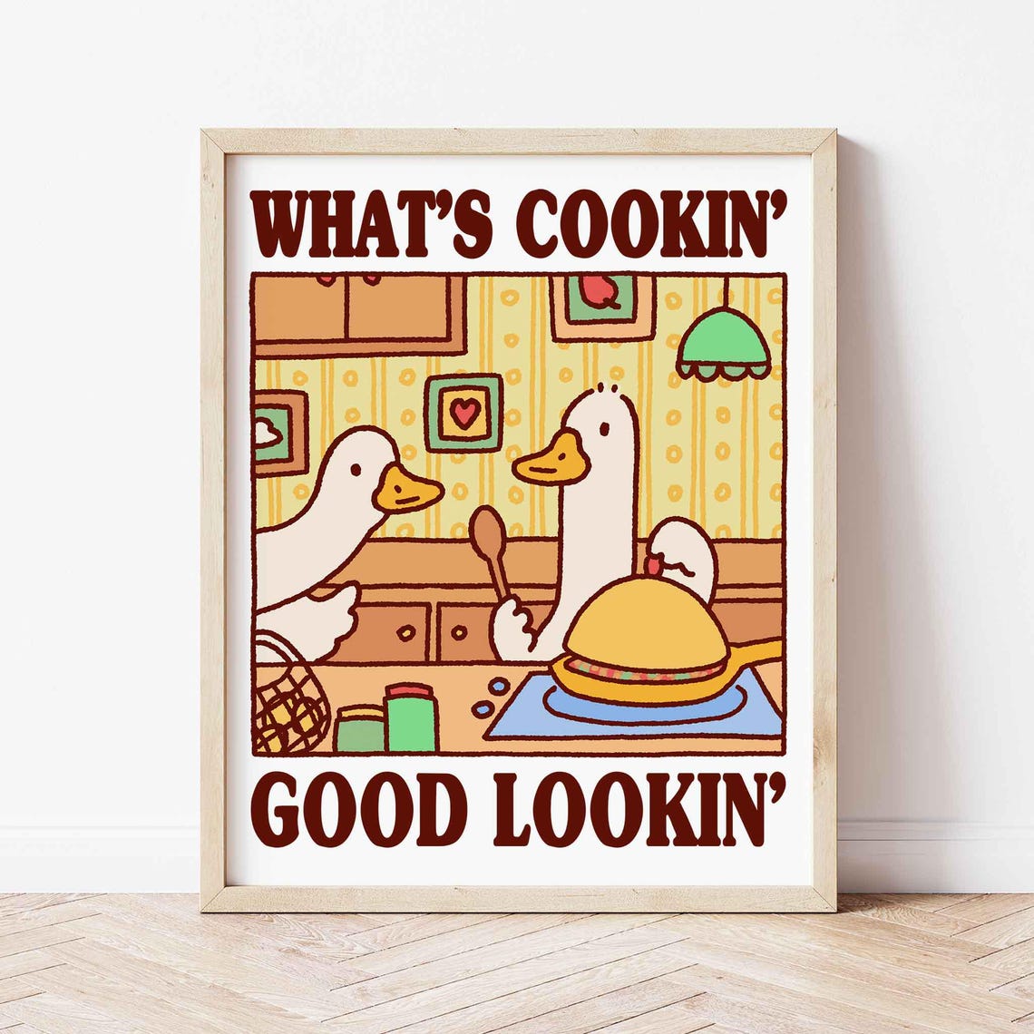 What's Cookin Good Lookin Silly Geese Kitchen Funny Art Poster