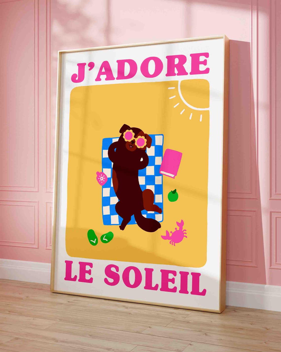 Dachshund Jadore le Soleil Sitting Beach Summer Dog Art Poster