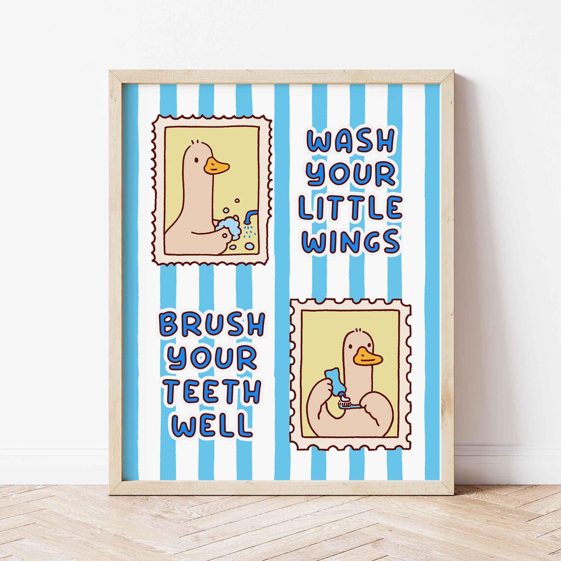 Wash Your Little Wings Cute Cartoon Duck Bathroom Hygiene Fun Poster