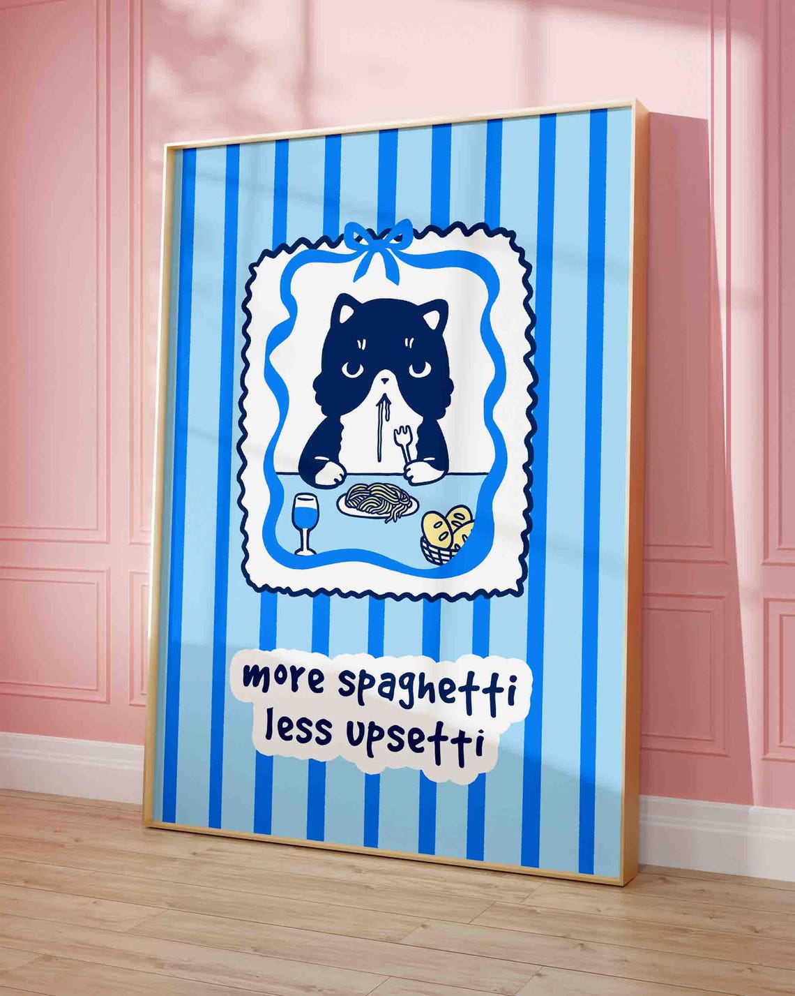 More Spaghetti Less Upsetti Funny Cat Pasta Retro Kitchen Poster