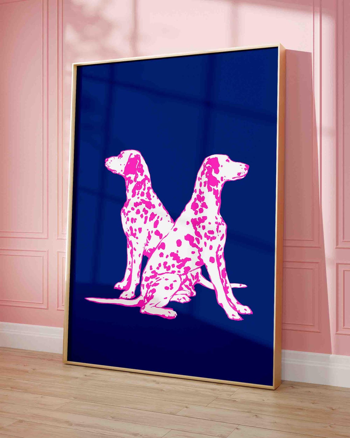 Two Spotted Dalmatians Pop Art Pink Navy Bold Dog Lover Poster
