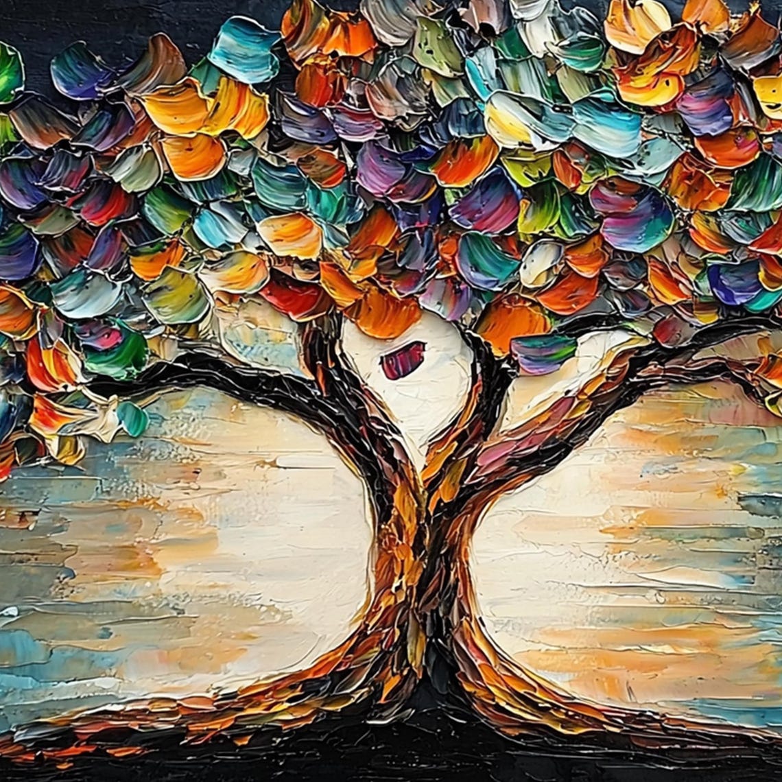 Colorful Tree of Life Dark Night Water Reflection Art Poster - Image 6