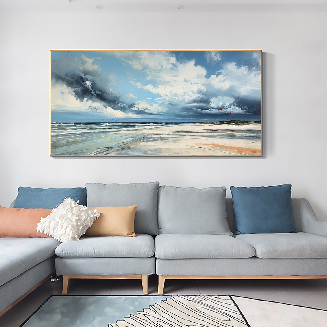 Ocean Landscape Oil Painting, Modern Beach Art Print - Image 6