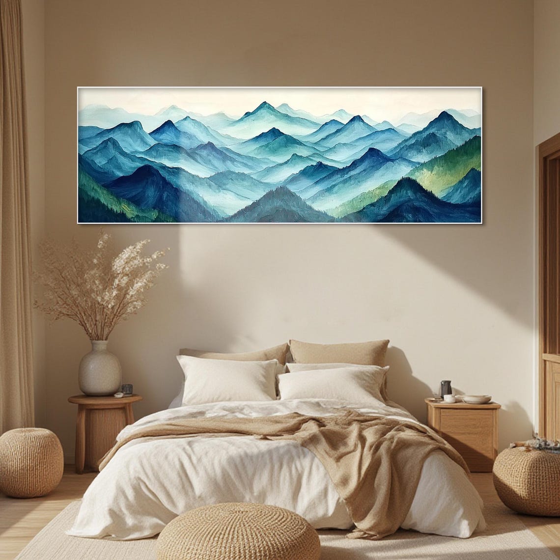 Abstract Landscape Oil Painting On Large Wall Art Original Blue Mountain Natural Scenery Painting Summer Decor Modern Home Decor - Image 2