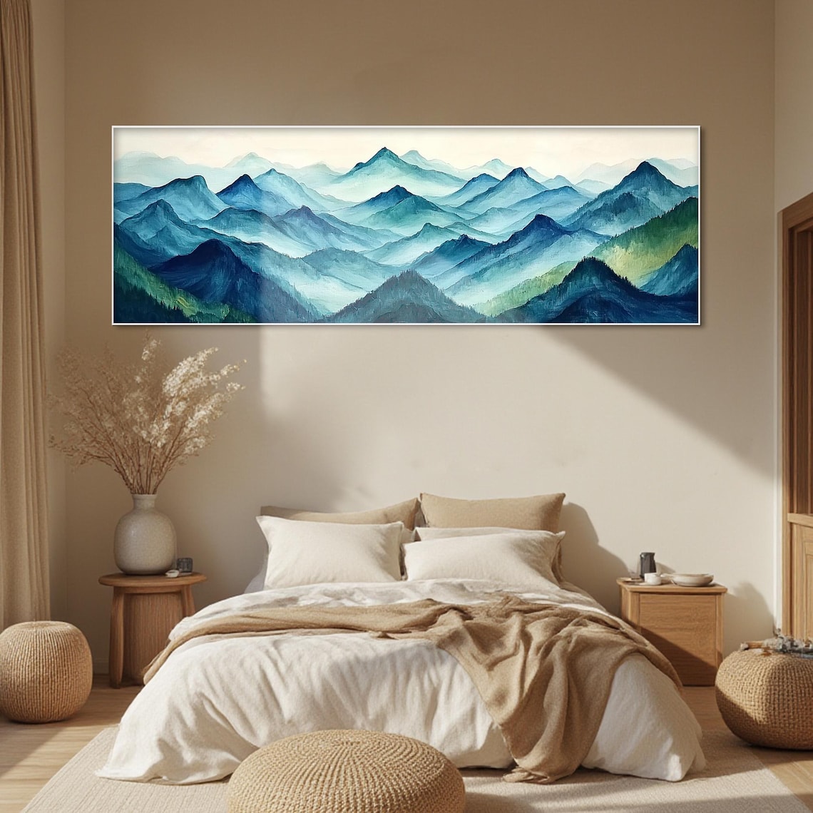 Misty Blue Mountain Layers Panoramic Landscape Oil Painting Poster - Image 2