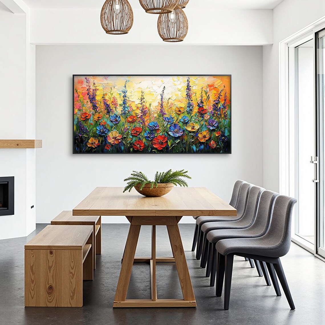 Colorful Wildflower Meadow at Sunset Impasto Oil Painting Poster - Image 7