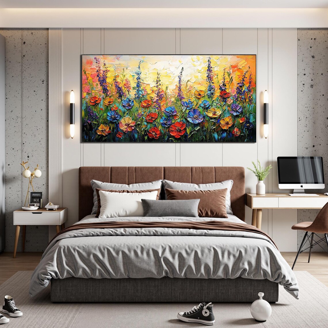 Colorful Wildflower Meadow at Sunset Impasto Oil Painting Poster - Image 3