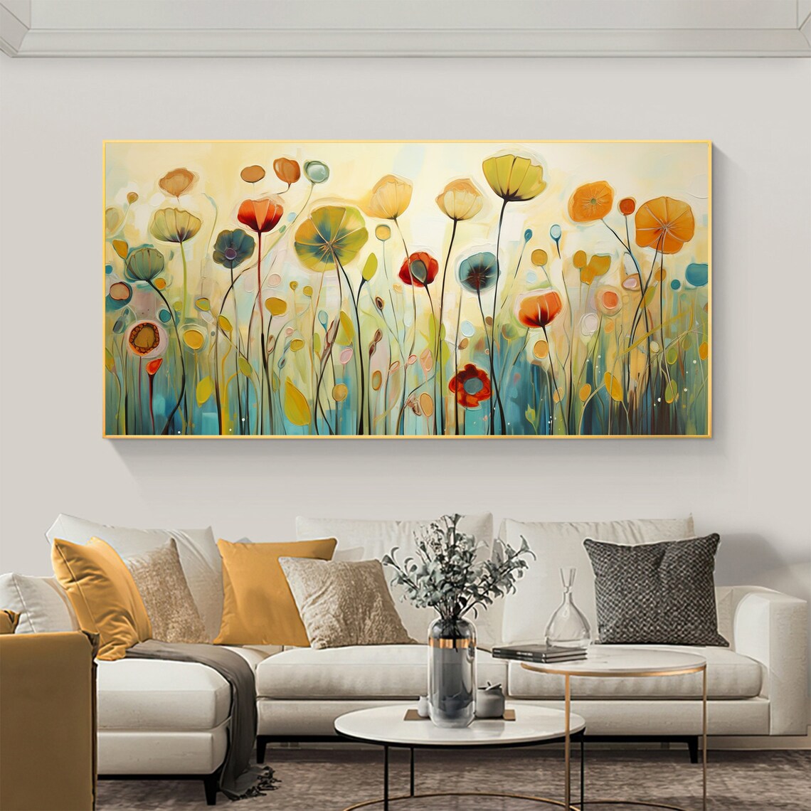Whimsical Tall-Stem Wildflowers Abstract Floral Oil Painting Poster - Image 5