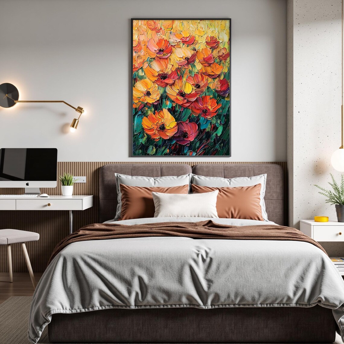 Custom Orange Flowers Oil Painting, Boho Wall Art Print - Image 3