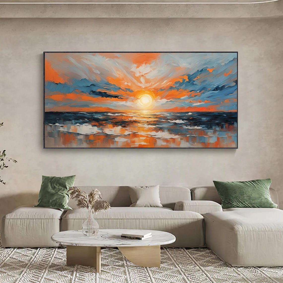 Golden Sunset Reflected on Calm Ocean Waves Oil Painting Poster - Image 7