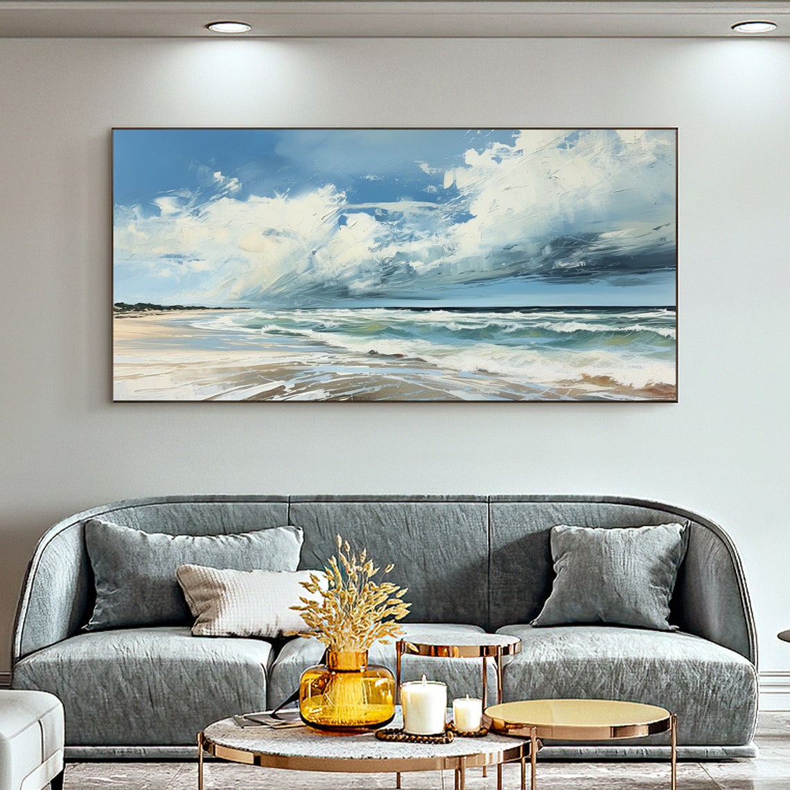 Dramatic Cloud Seascape Blue Ocean Waves Coastal Scene Poster - Image 3