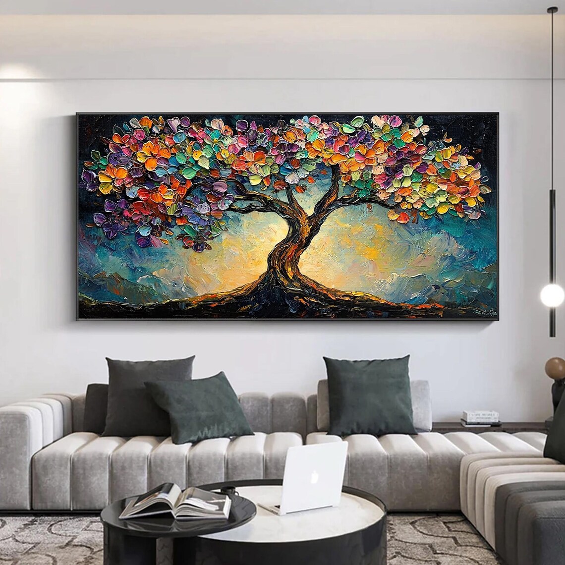 Original Colorful Tree Oil Painting On Large Abstract Colorful Texture Painting Boho Wall Art Custom Painting Living Room Decor - Image 5