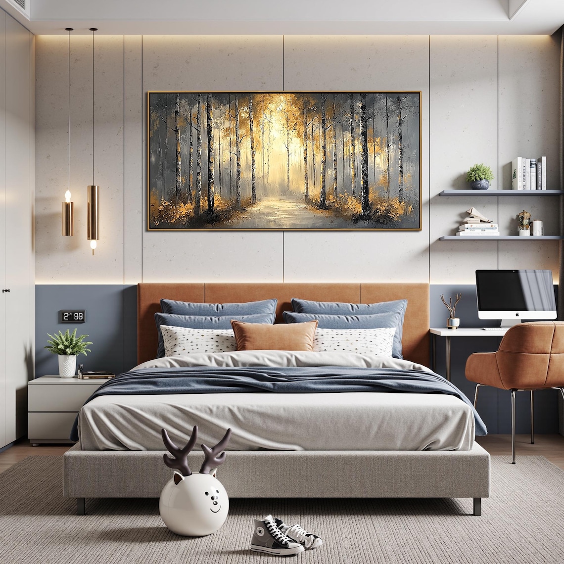Gold Leaf Forest Oil Painting, Abstract Nature Landscape - Image 2